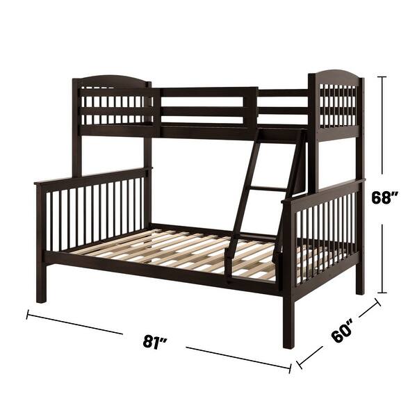 dimension image slide 1 of 4, Slat Design Twin over Full Bunk Bed with Angled Ladder in Dark Walnut