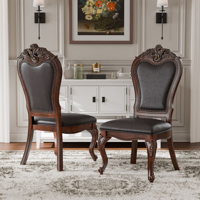Furniture of America Eugene Traditional Solid Wood Dining Side Chairs with Nailhead Trim and Cabriole Legs (Set of 2) - Cherry