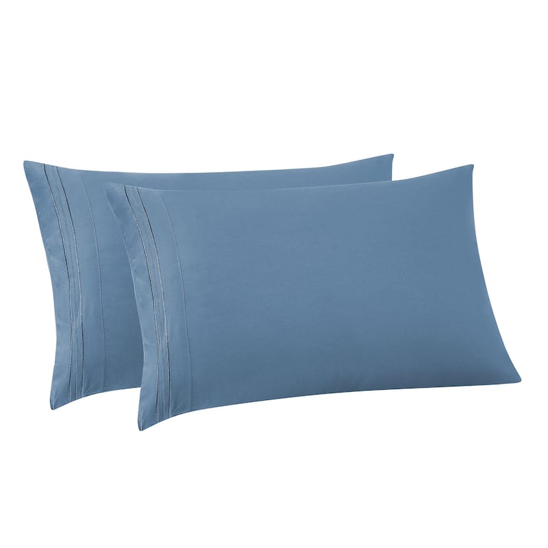Sweet Home Collection Luxury Embroidered Ultra Soft Microfiber Pillowcases 2 Pack - King - Denim