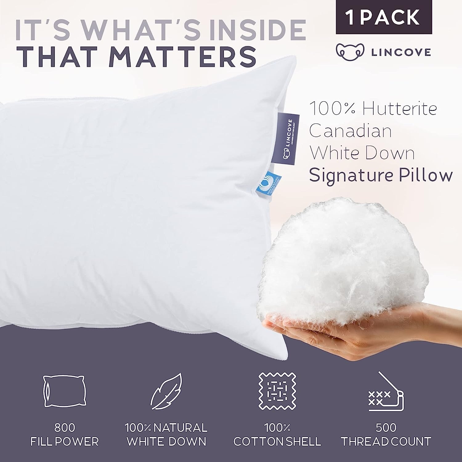 Lincove Signature Hutterite Canadian Down Pillow - 800 fill - Picture 14 of 95
