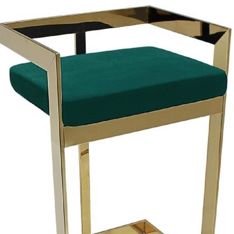 HomeRoots 26" Green and Gold Velvet and Stainless Steel Backless Bar Height Bar Chair