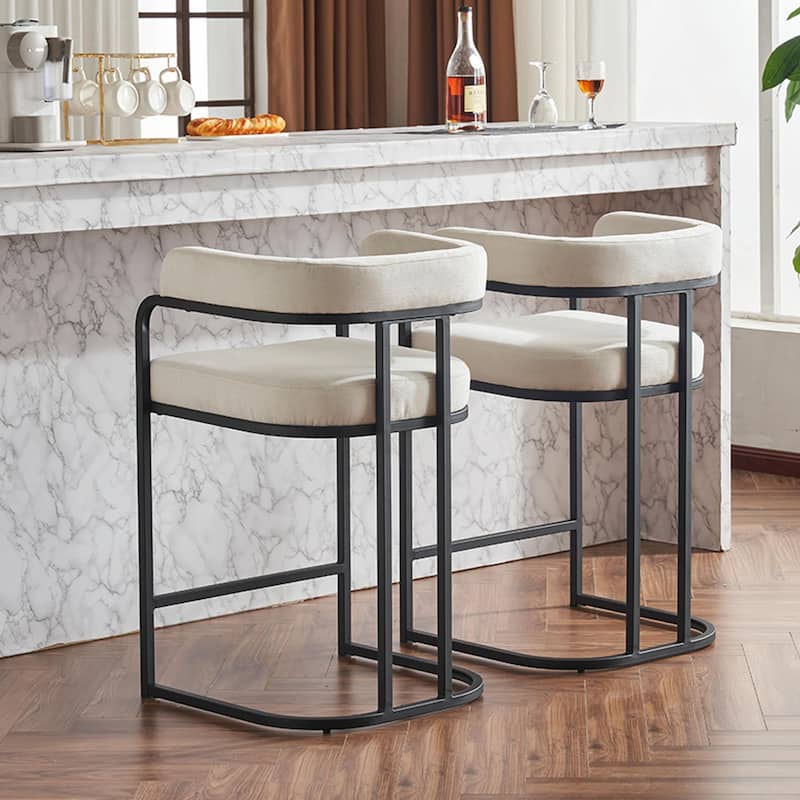 Modern Chenille Bar Stools Set of 2, Upholstered Counter Height Chairs