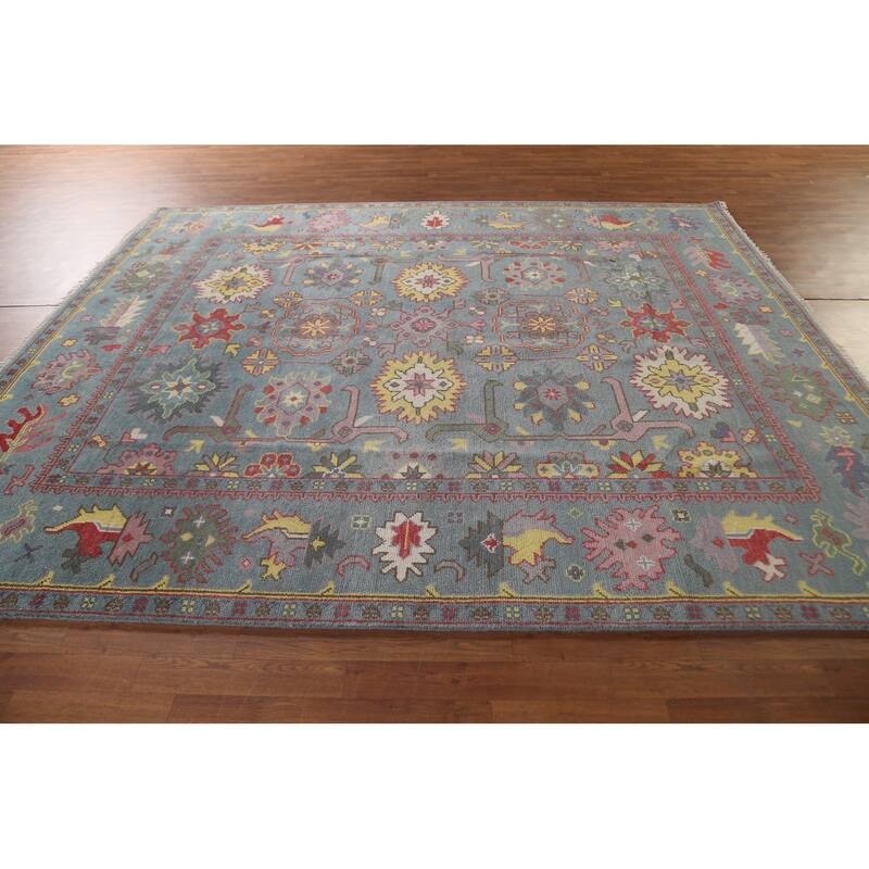 Floral Gray Oushak Area Rug Handmade Wool Carpet - 8'1"x 9'8"