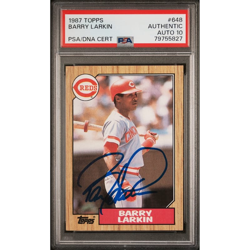 Barry Larkin 1987 Topps Signed Rookie Card #648 Auto Graded PSA 10 79755827 - 8'6" x 11'6"