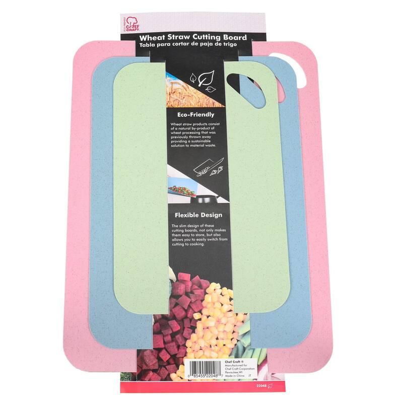 Chef Craft 3-Piece Eco-Friendly Wheat Straw Cutting Board Set - Green, Blue and Pink