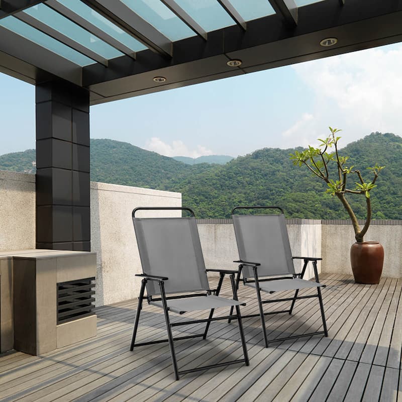Costway 2pcs Patio Folding Chairs Dining Armrest Backrest Outdoor - See Details