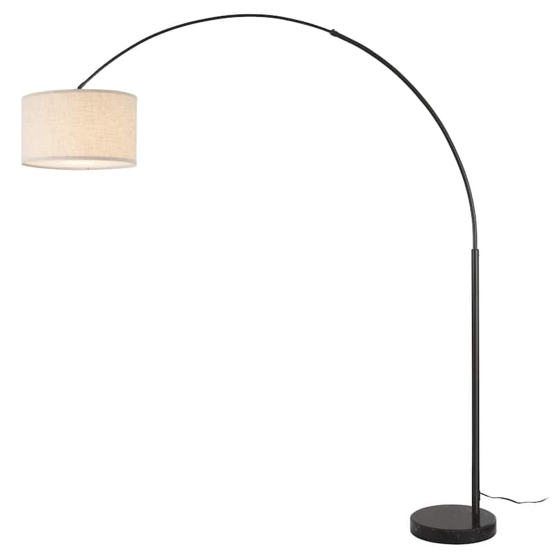 Q-Max 81" Steel Adjustable Arching Floor Lamp With Extra Large Shade and Marble Base