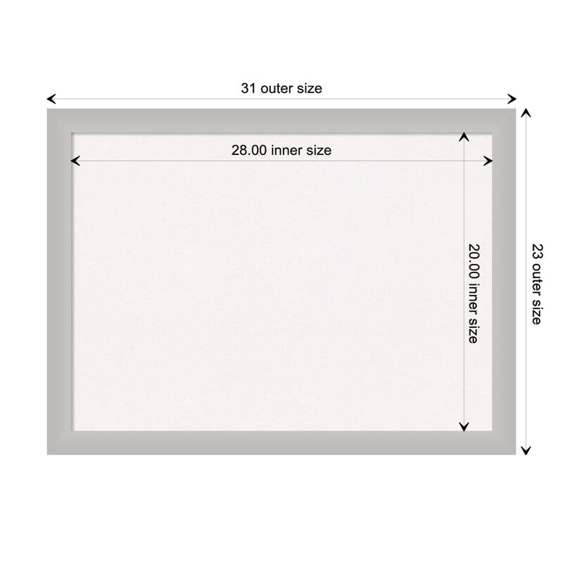 Low Luster Silver Wood Framed White Corkboard Bulletin Board - Board Size 28x20