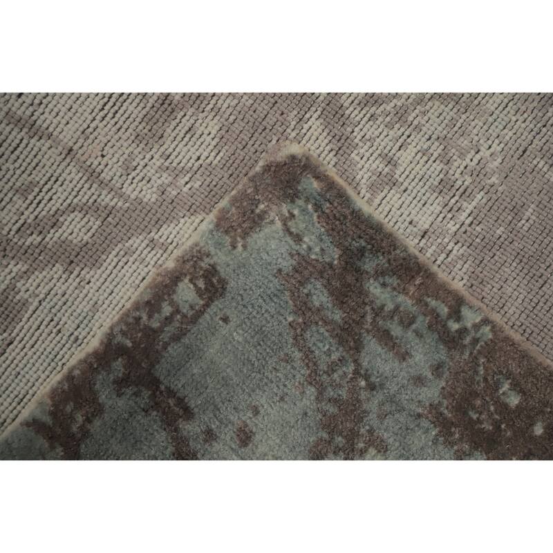 Hand Knotted Oriental Viscose Silk Carpet Modern Pictorial Green Abstract Area Rug - 7' 3'' X 5' 3''