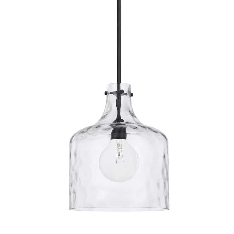 1-Light Clear Water Glass Shade Pendant - Matte Black