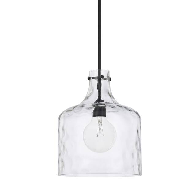 1-Light Clear Water Glass Shade Pendant - Matte Black