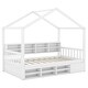 preview thumbnail 7 of 8, Twin Montessori Bed Wooden Cabin Bed Guardrail Drag Bed, Kids Tree House Platform Bed w/ Storage Shelvesand Mini-cabinet, White