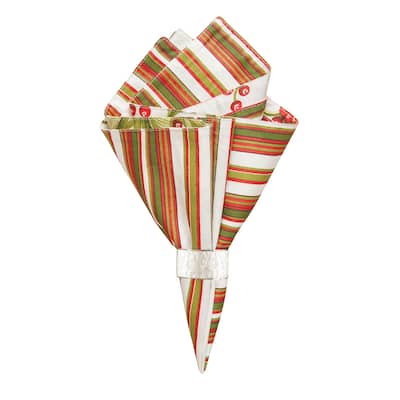 Mistletoe Cream Cotton Reversible Napkin Set of 6 - Set of 6