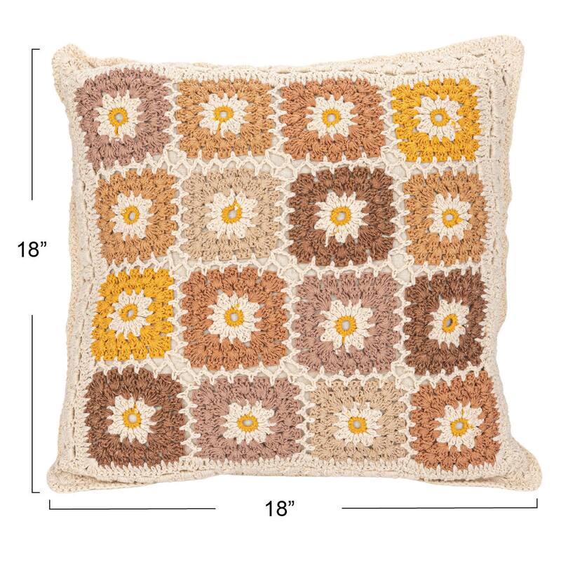 Cotton Crocheted Pillow with Block Pattern