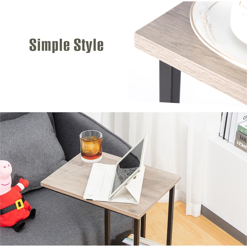 JJS Side End C Table for Sofa, Living Room Couch Table Snack Table That Slide Under for Small Spaces