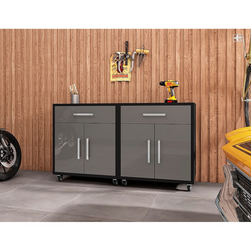 Manhattan Comfort Eiffel Mobile Garage Cabinet (Set of 2)