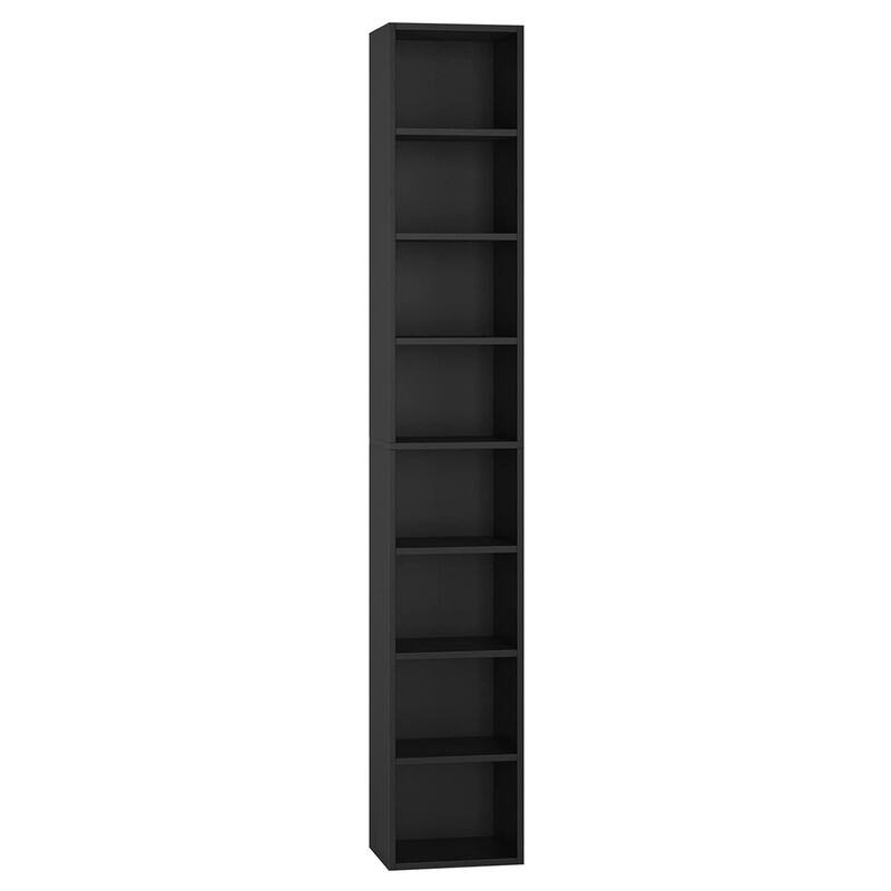 Grondin 8-Tier Media Tower, Wooden Media Storage Rack with Adjustable Shelves, Tall Narrow Bookcase Display Bookshelf