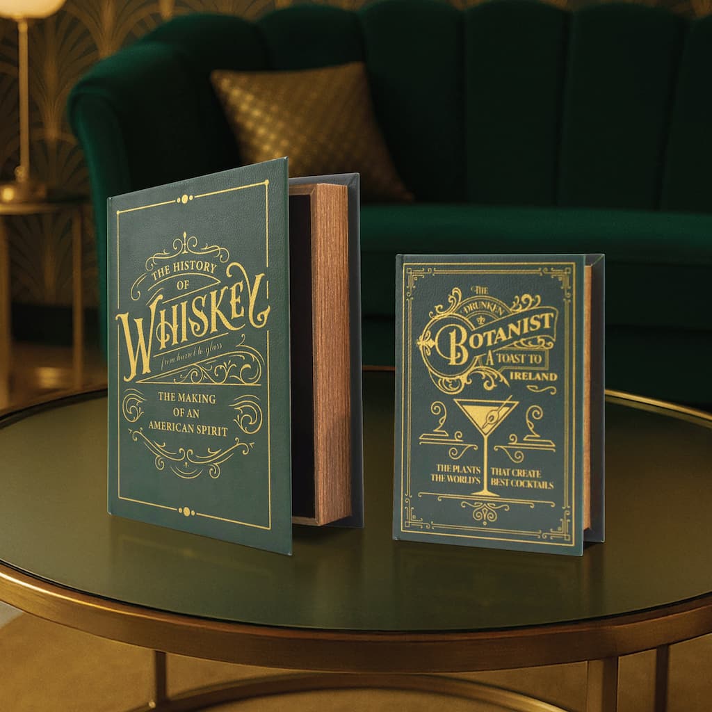 American Art Decor Whiskey & Cocktail Themes Vintage Faux Leather Book Box Set - 10.62" x 7.62"