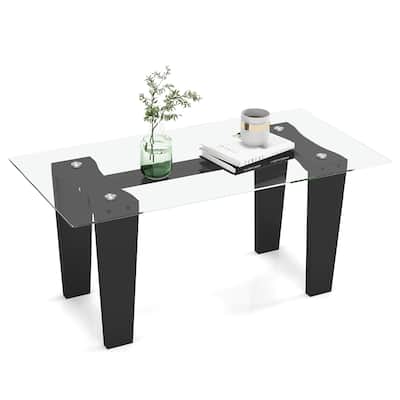Gymax Rectangle Coffee Table Modern Tempered Glass Top Accent Table
