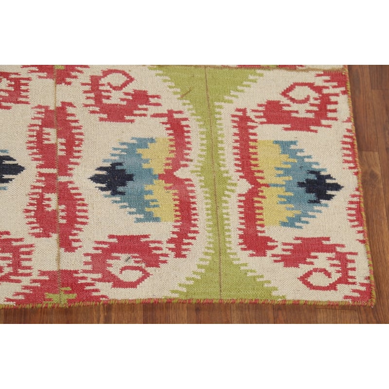 All-Over Kilim Indian Area Rug Flatweave Wool Carpet - 5'8"x 8'10"
