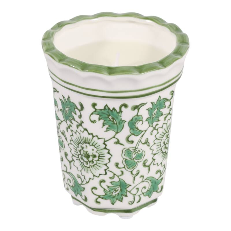 Modern Chinoiserie Ceramic Candle - Jasmine Scented Candle - 5.0"