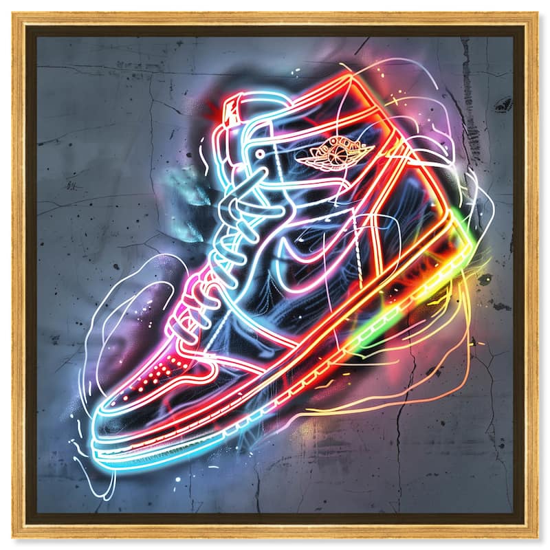 Notoriart Colorful Light Up Neon Sneaker Framed Sneaker 1 Piece Canvas Wall Art - 21 x 21 - Gold