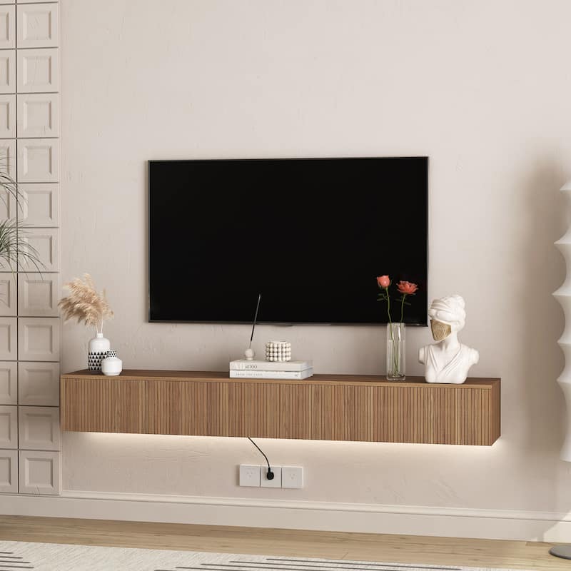 Floating TV Stand with 16 Color LED Lights, Wall Mounted TV Console Table Entertainment Center for 55 60 65 Inch TV - Brown