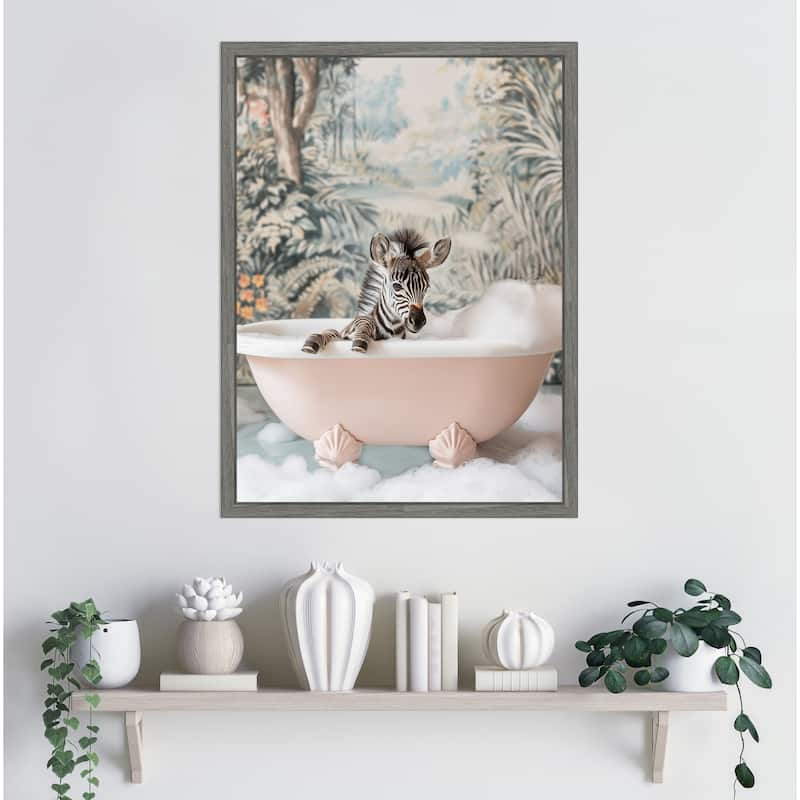 Zebra Bath Time by Niky Rahner Framed Canvas Wall Art