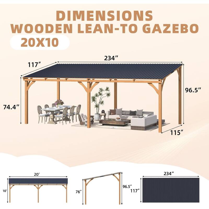 AECOJOY Outdoor Wood Gazebo for Patio, Outdoor Lean to Hardtop Cedar Pergolas and Gazebos Clearance