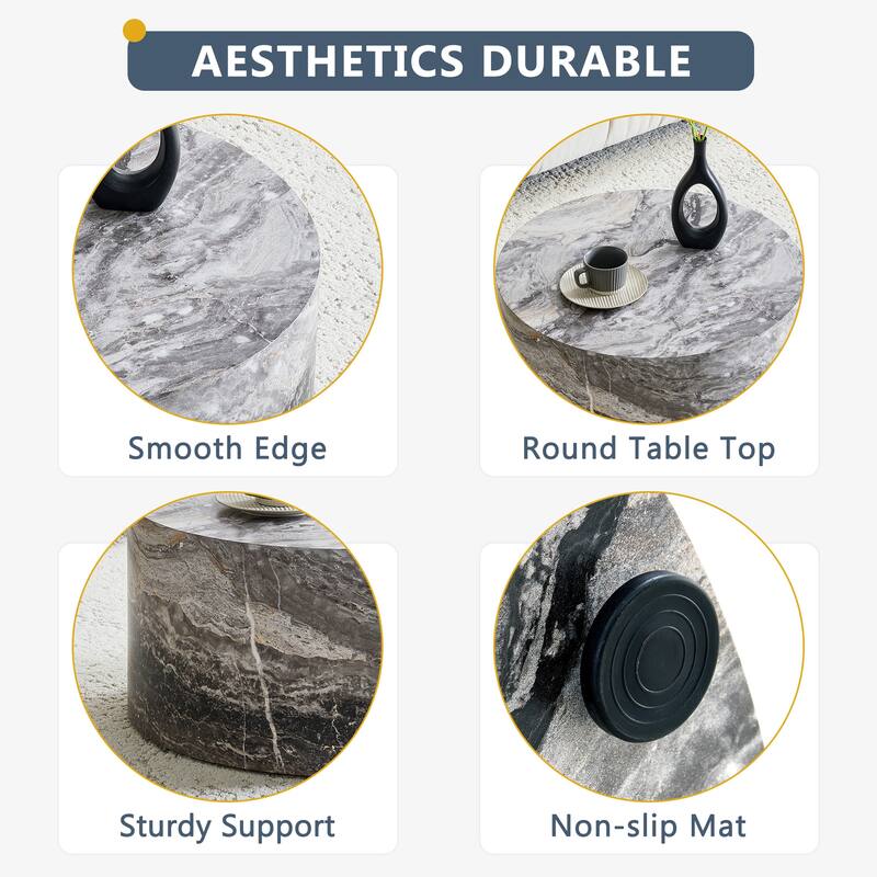 Marble Texture Round MDF Coffee Table: 23.6" Diameter × 11.8" Height, Modern Minimalist Style, Perfect for Living Room