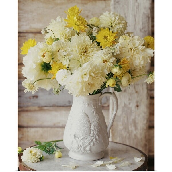 "Freshly-cut flowers in a white vase" Poster Print