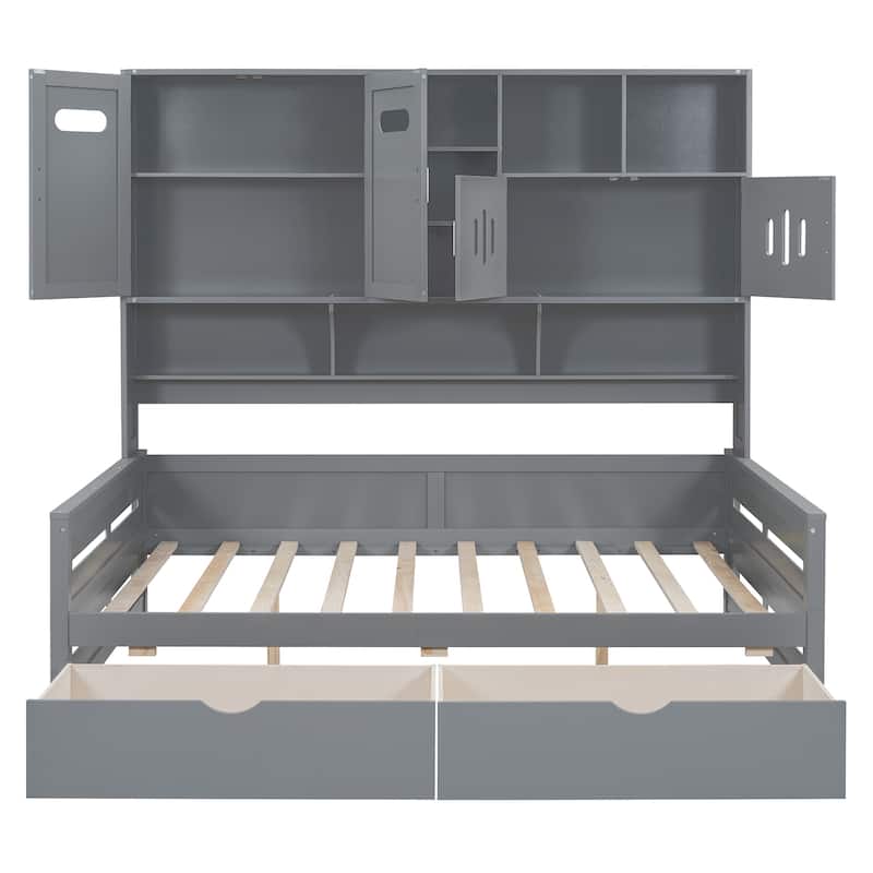 Full Size Wooden Daybed With 2 Drawers