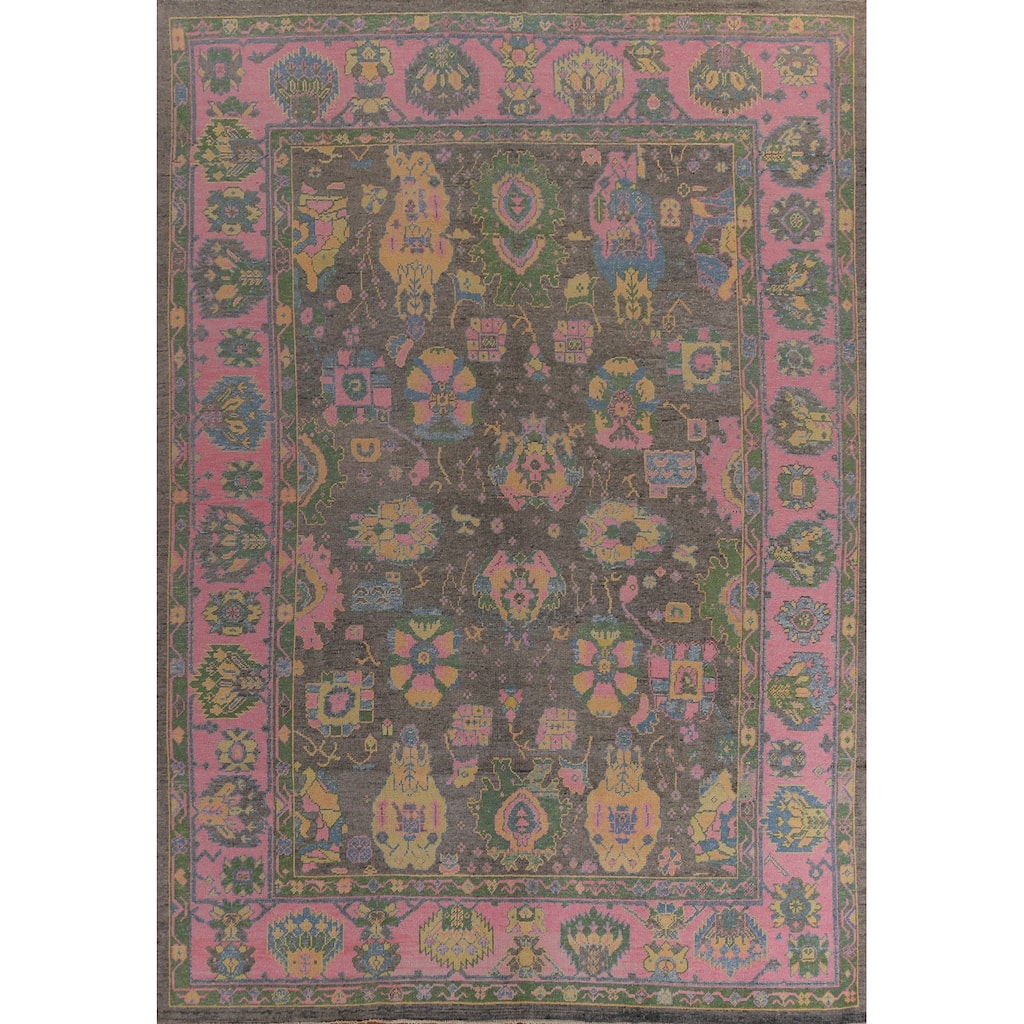 Hand Knotted Oriental 100% Wool Carpet Transitional All-Over Greys & Charcoal Oushak Area Rug - 13' 10'' X 10' 3''