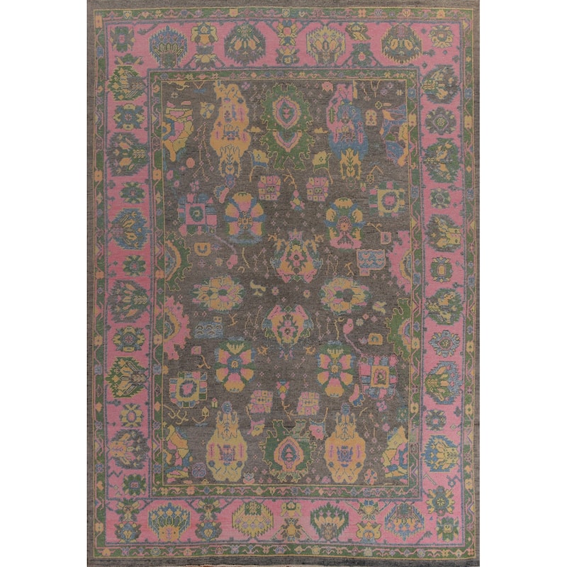Hand Knotted Oriental 100% Wool Carpet Transitional All-Over Greys & Charcoal Oushak Area Rug - 13' 10'' X 10' 3''