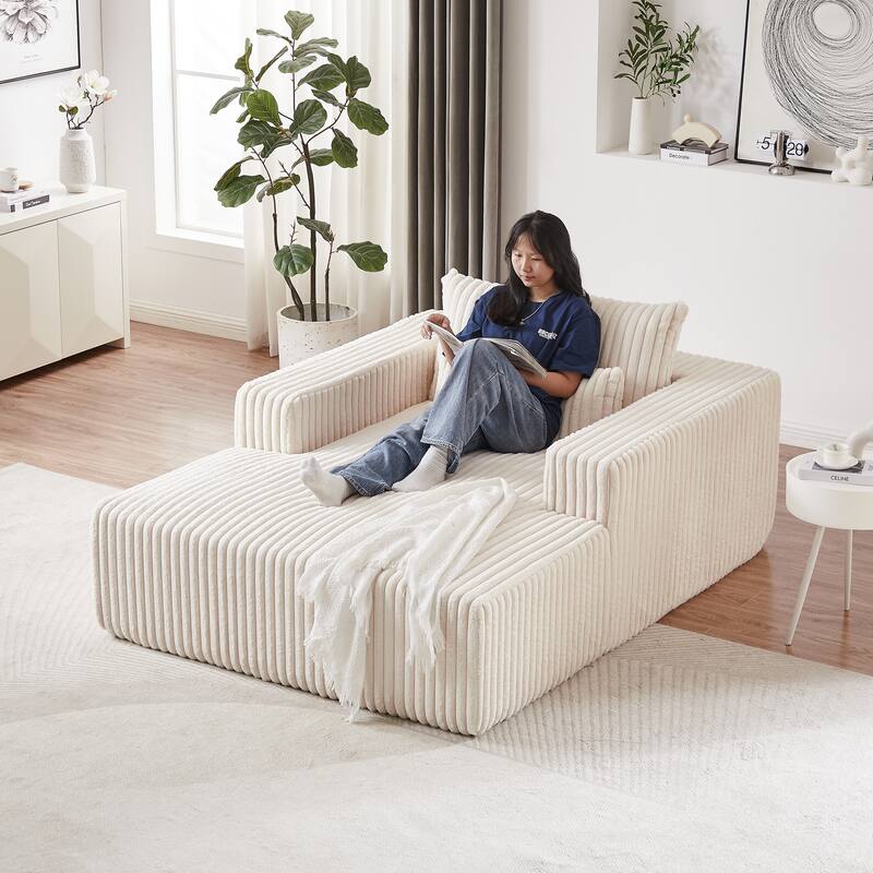 Plush Corduroy Fabric Modular Cloud Sofa with Backrest Pillow for Livingroom 75-Inch Fluffy Sleeper Sofa Bed