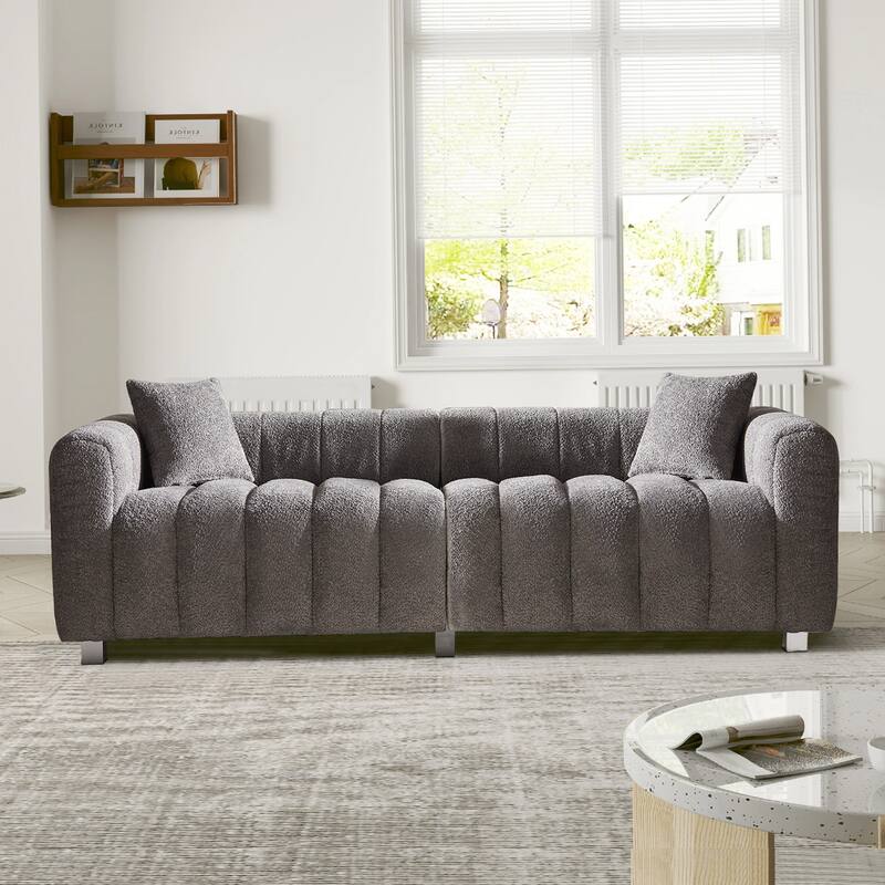 87.4" Luxury 3-Seater Sofa Bubble Couch for Living Room, Velvet Deep Seat Sofa Couch, Loveseat Sofa with Metal Legs - Grey