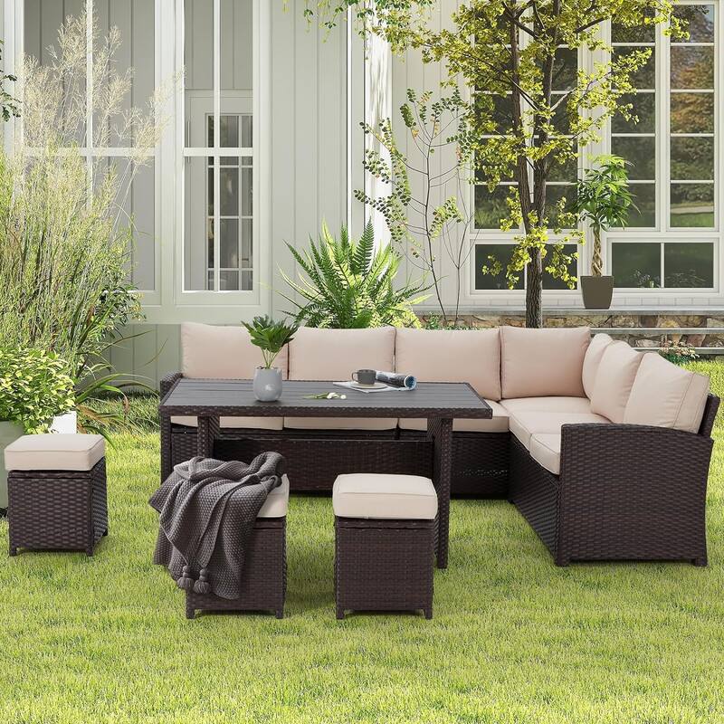 AECOJOY 7 Pieces Patio Furniture Set Outdoor Sectional Sofa Rattan Conversation Set