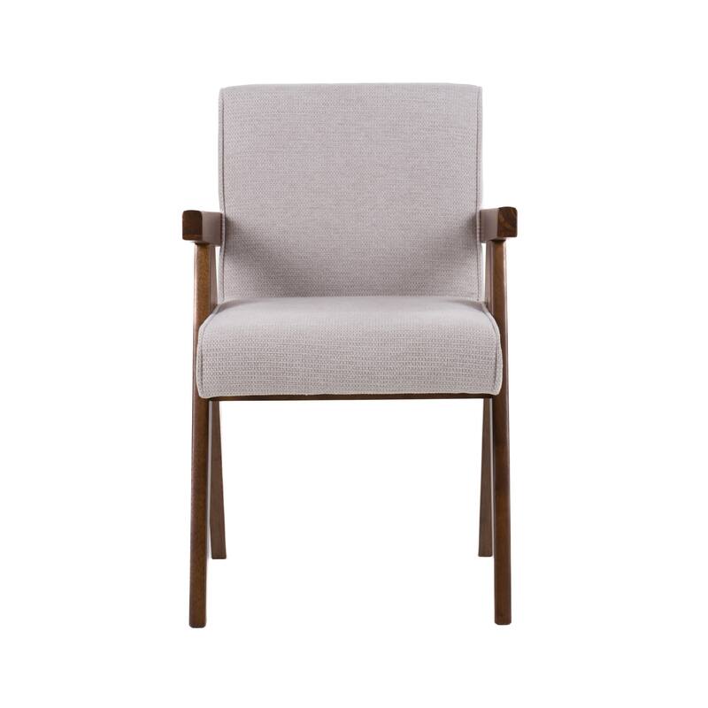 Cid Jose Dining Chair Set of 2, Beige Polyester, Walnut Brown Wood