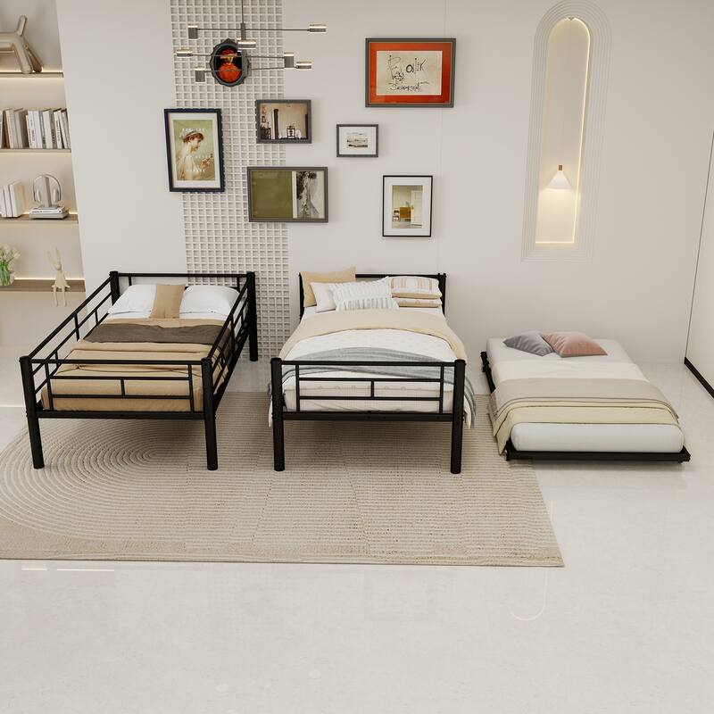 Heavy-duty Sturdy Meta Twin over Twin Bunk Bed/l/ Noise Reduced/ Safety Guardrail/No Box Spring Needed