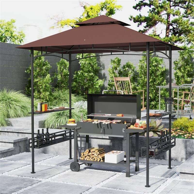 Galvanized Metal Polyester 2-Tier Outdoor Gazebo - 94.5" L x 59.1" W x 101.2" H
