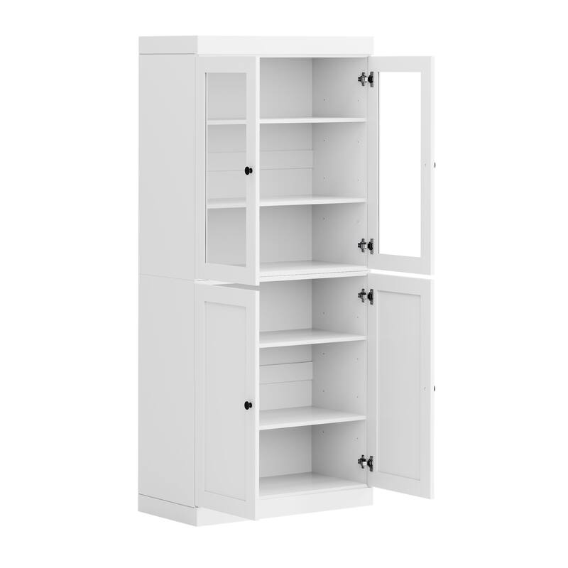 Palace Imports 100% Solid Wood 6-Shelf Bookcase with Clear Glass, Shaker Doors and Adjustable Shelves