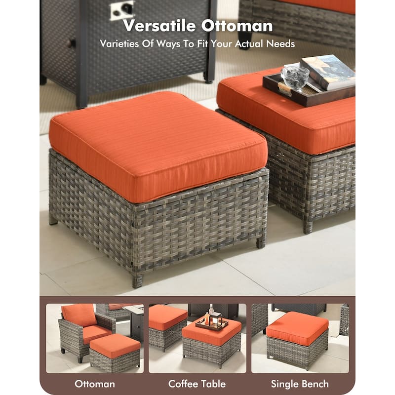 OVIOS 10 Pieces Outdoor Swivel Chair Set with Solar-Powered Table & 54" Fire Table
