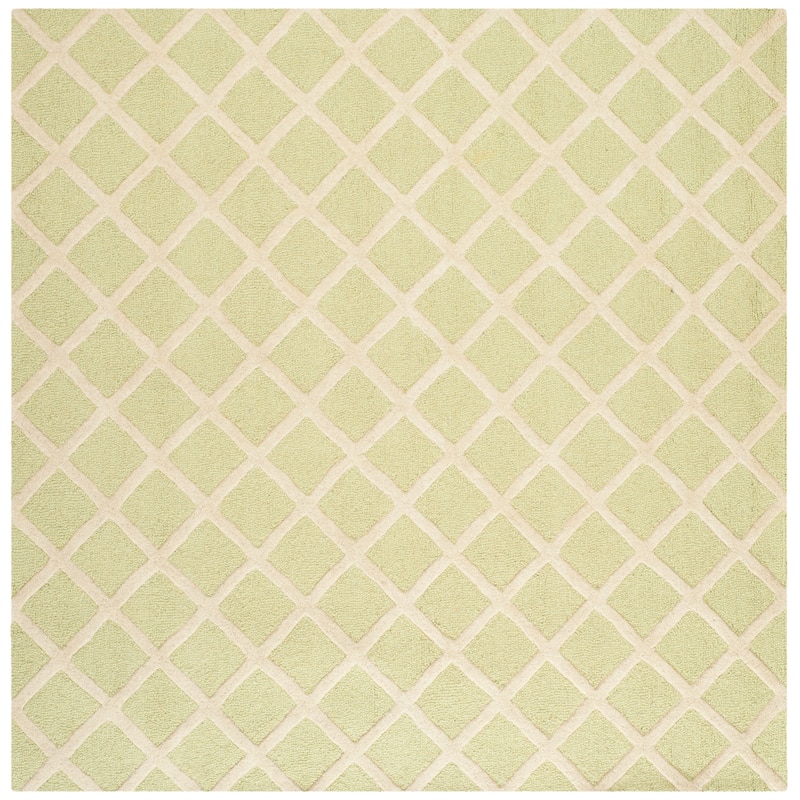 SAFAVIEH, Handmade Cambridge Siire Moroccan Trellis Wool Rug - 6' Square - Light Green/Ivory