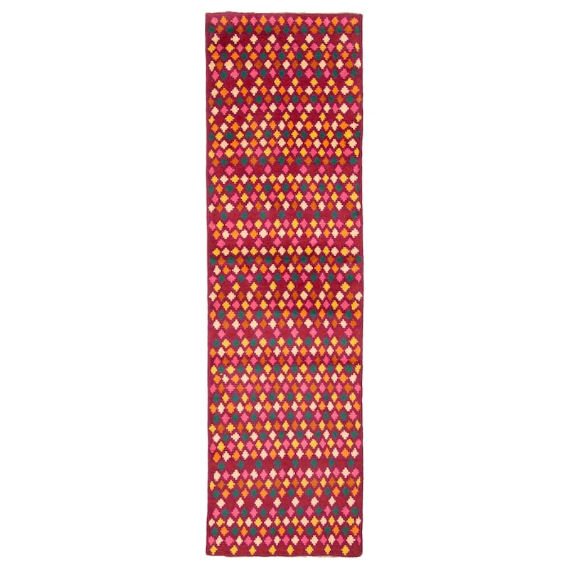 ECARPETGALLERY Hand-knotted Afghan Burgundy Wool Rug - 2'8 x 9'10 - Burgundy - 2'8 x 9'10