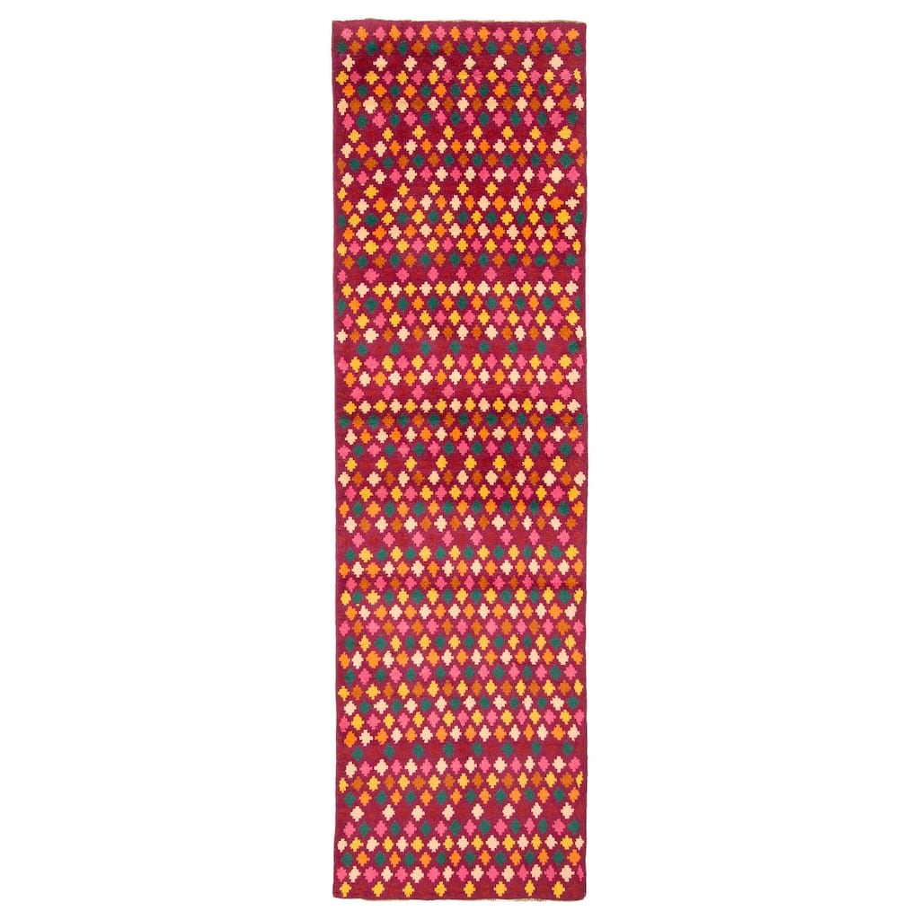ECARPETGALLERY Hand-knotted Afghan Burgundy Wool Rug - 2'8 x 9'10