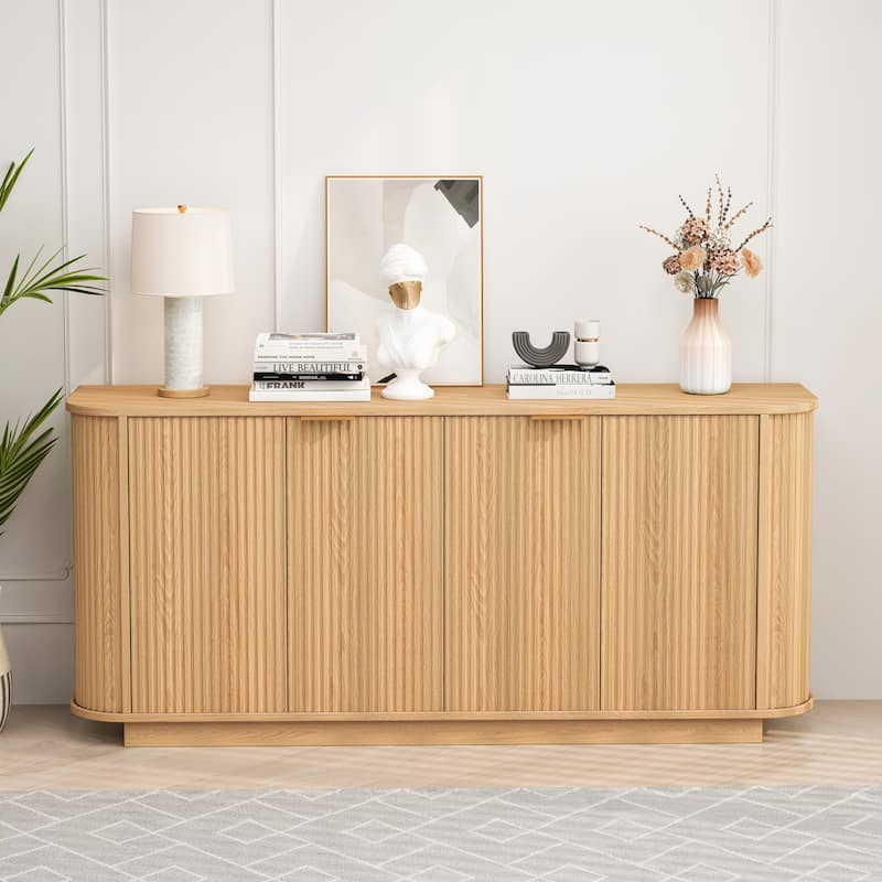 63" Double-Door Wavy Storage Sideboard Buffet Cabinet with Adjustable Shelves