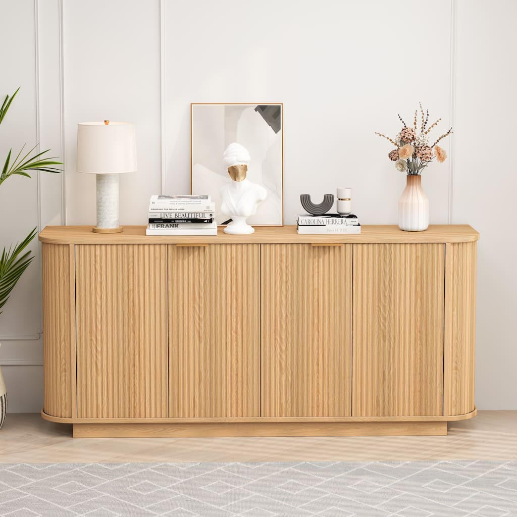 63" Double-Door Wavy Storage Sideboard Buffet Cabinet with Adjustable Shelves