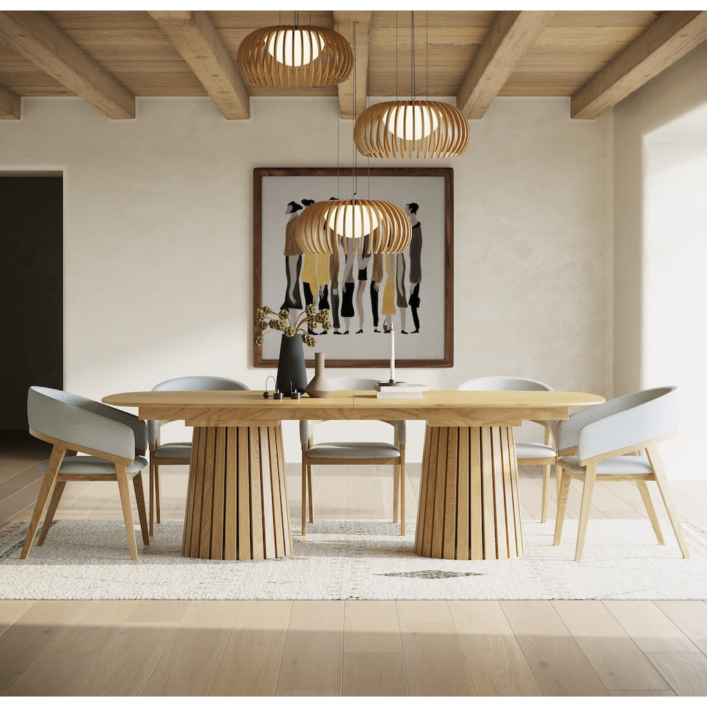 Modrest Truman Mid-Century Modern Natural Oak Extendable Dining Table