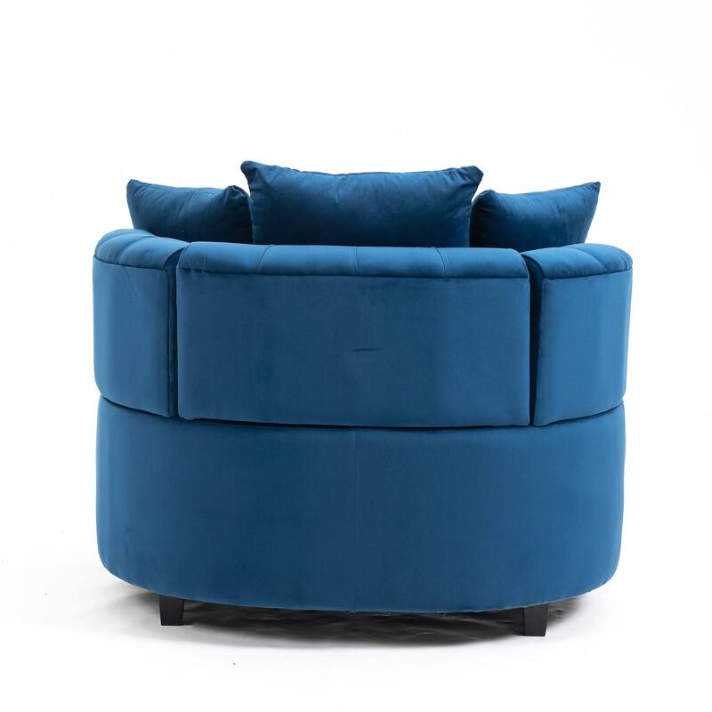 Blue Modern 24" Velvet Upholstered Buttons Tufted Barrel Chair with Pillows