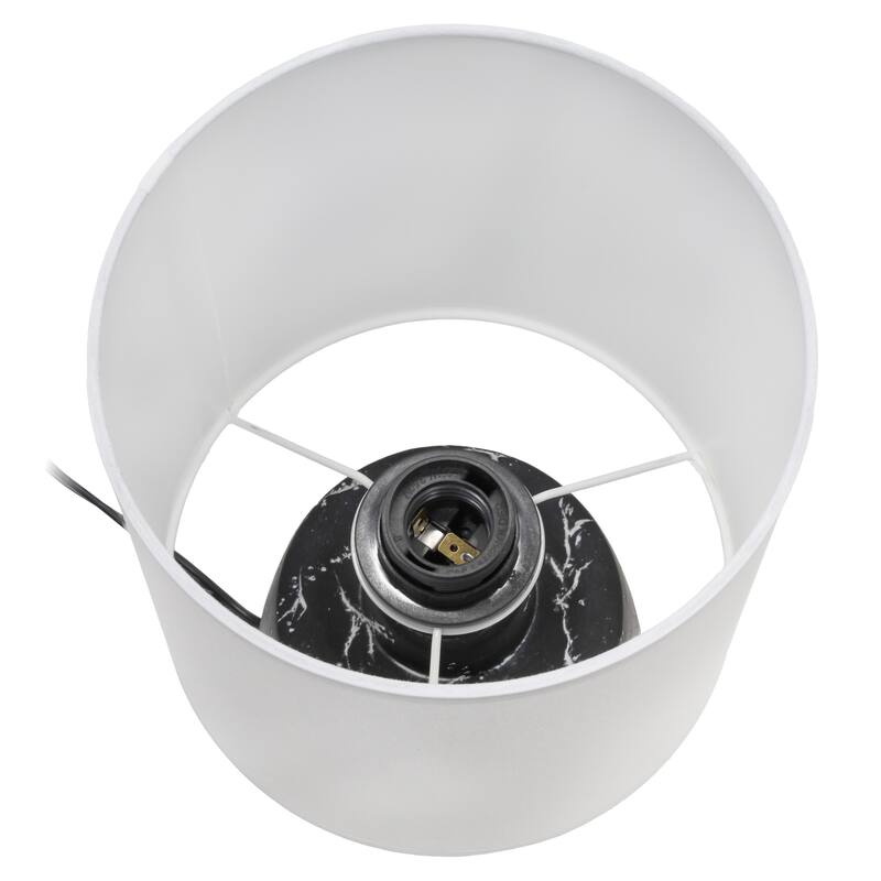 Marble Style Ceramic Table Lamp with Drum Shade - 13.25" - Black and White